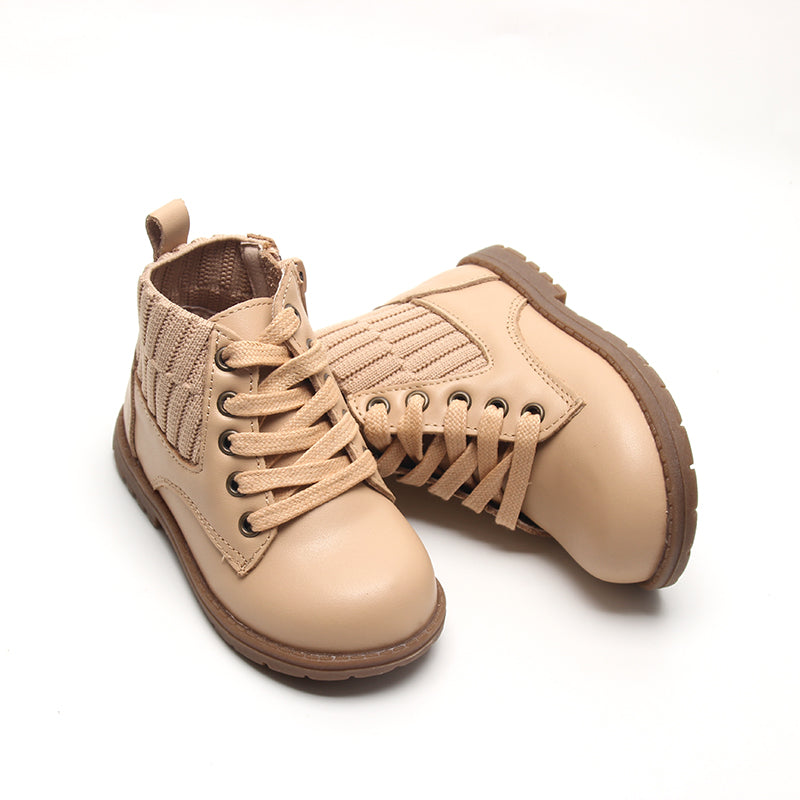 Leather Knit Combat Boot | Color 'Honey'