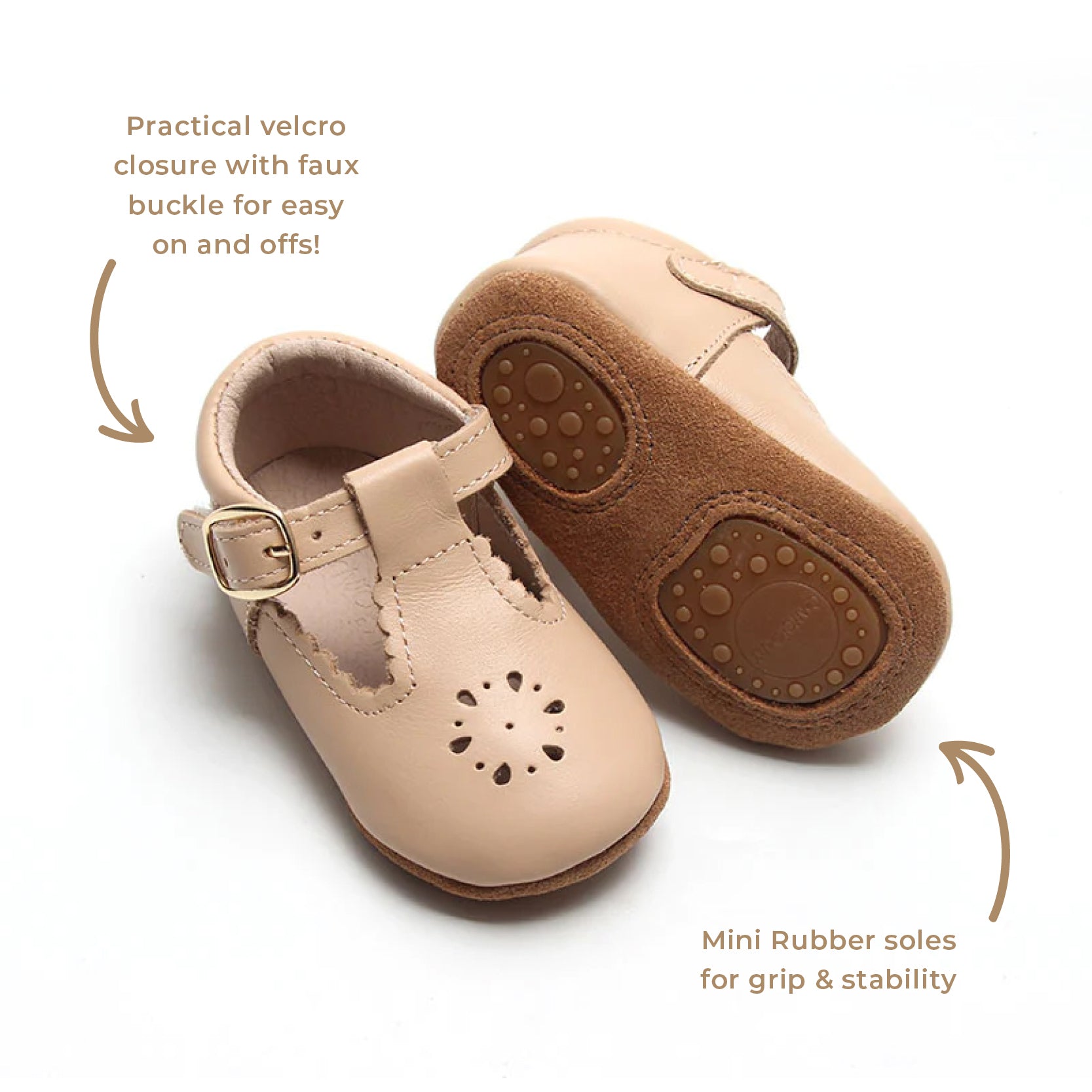 Baby Leather Petal T-Bar | Color 'Honey' | Soft Sole – Consciously