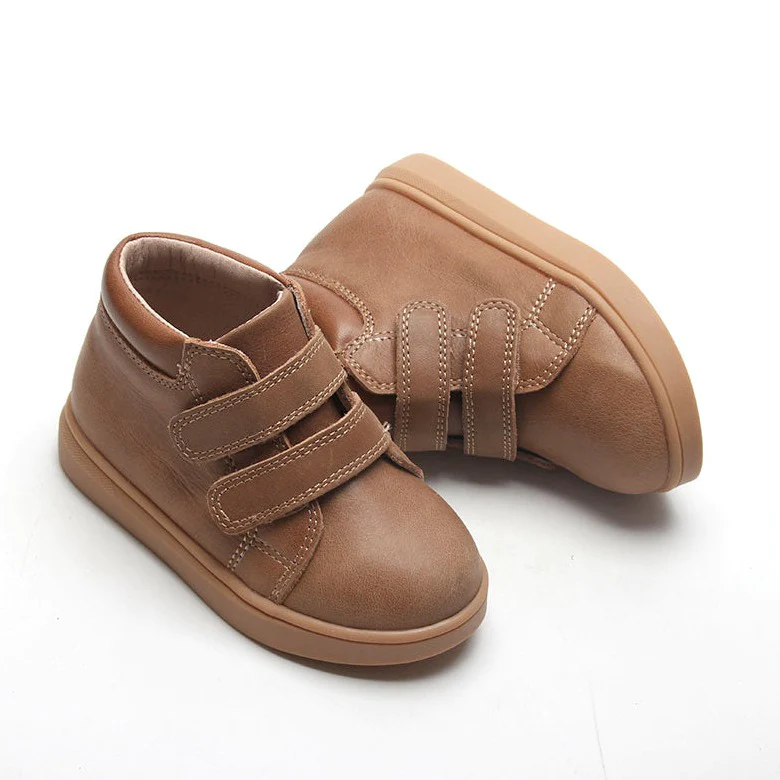 Waxed Leather High Top Sneaker | Color 'Aged Camel' | Hard Sole